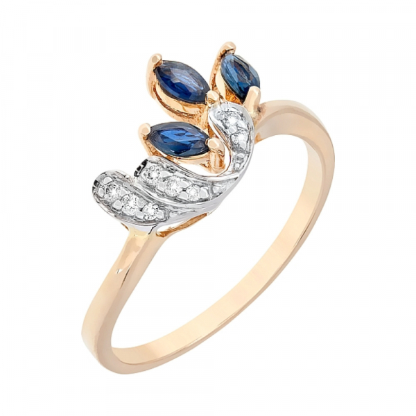 Золотое кольцо с бриллиантом и сапфиром № 82228