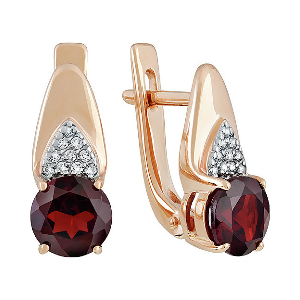 Золотые серьги с гранатом и фианитом № 138110