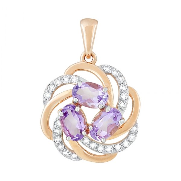 Золотая подвеска с аметистом и фианитом № 118985