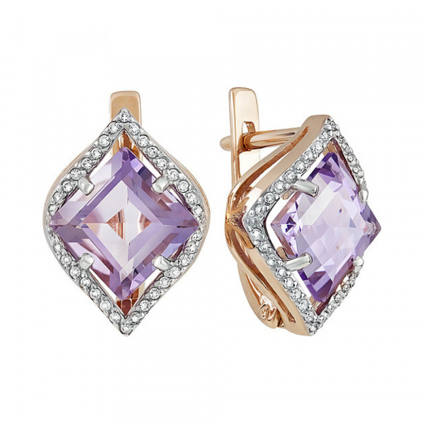 Золотые серьги с аметистом и фианитом № 131865