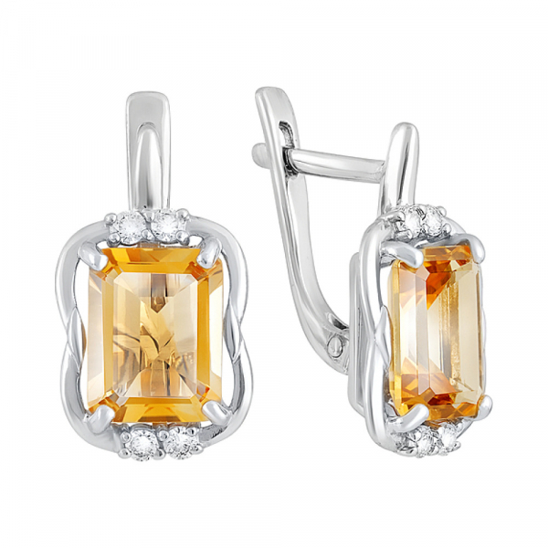 Серебряные серьги с цитрином и фианитом № 129371