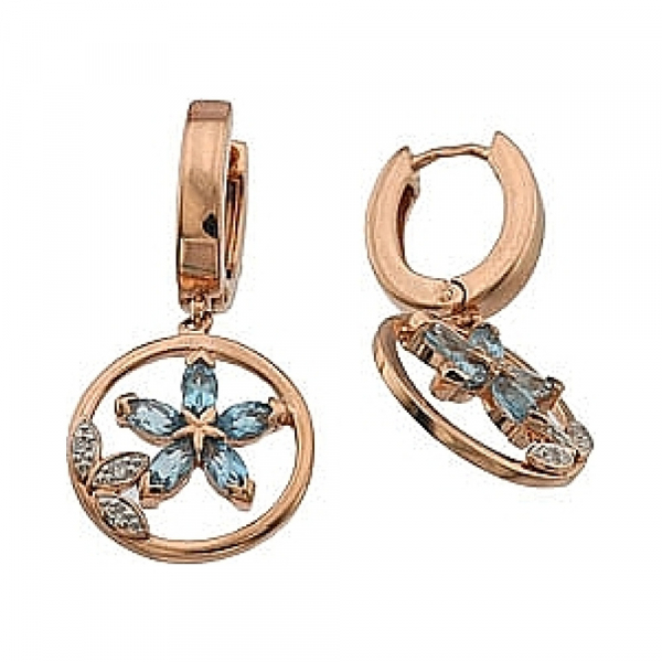 Золотые серьги с бриллиантом и топазом № 64414