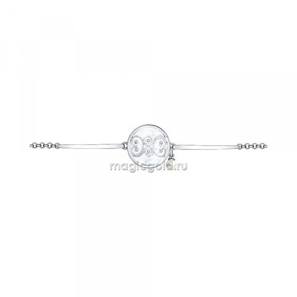 Серебряный браслет с имитац. жемчуга и  перламутром № 161096