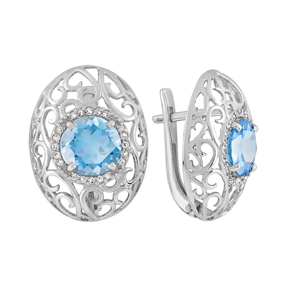 Золотые серьги с топазом и фианитом № 120288