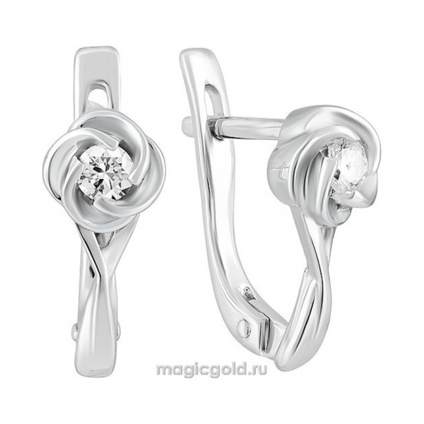 Золотые серьги с бриллиантом № 128384