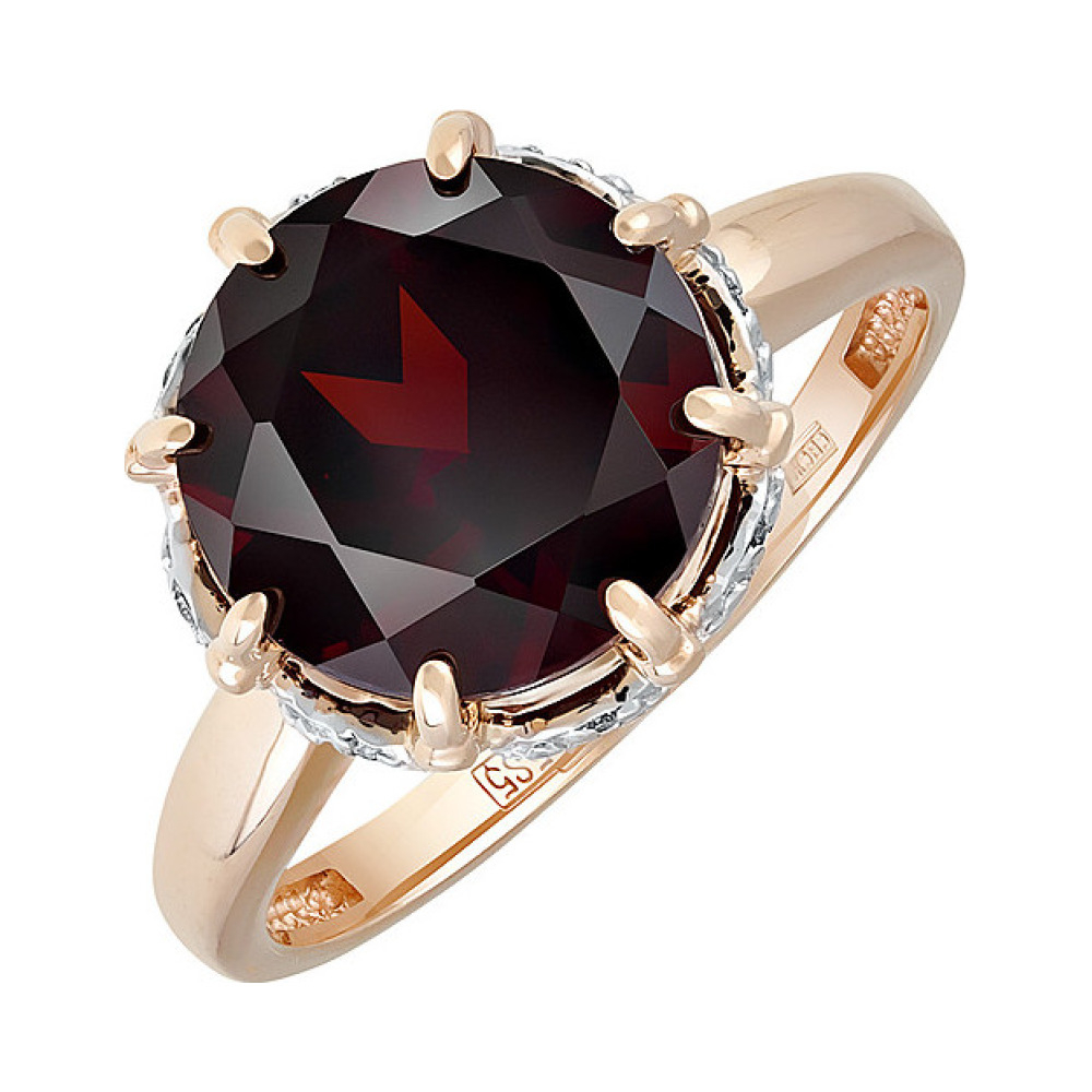 Золотое кольцо с гранатом и фианитом № 133347