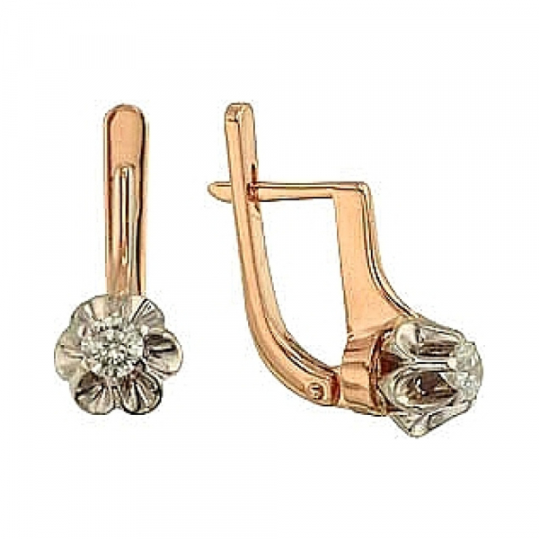 Золотые серьги с бриллиантом № 69034