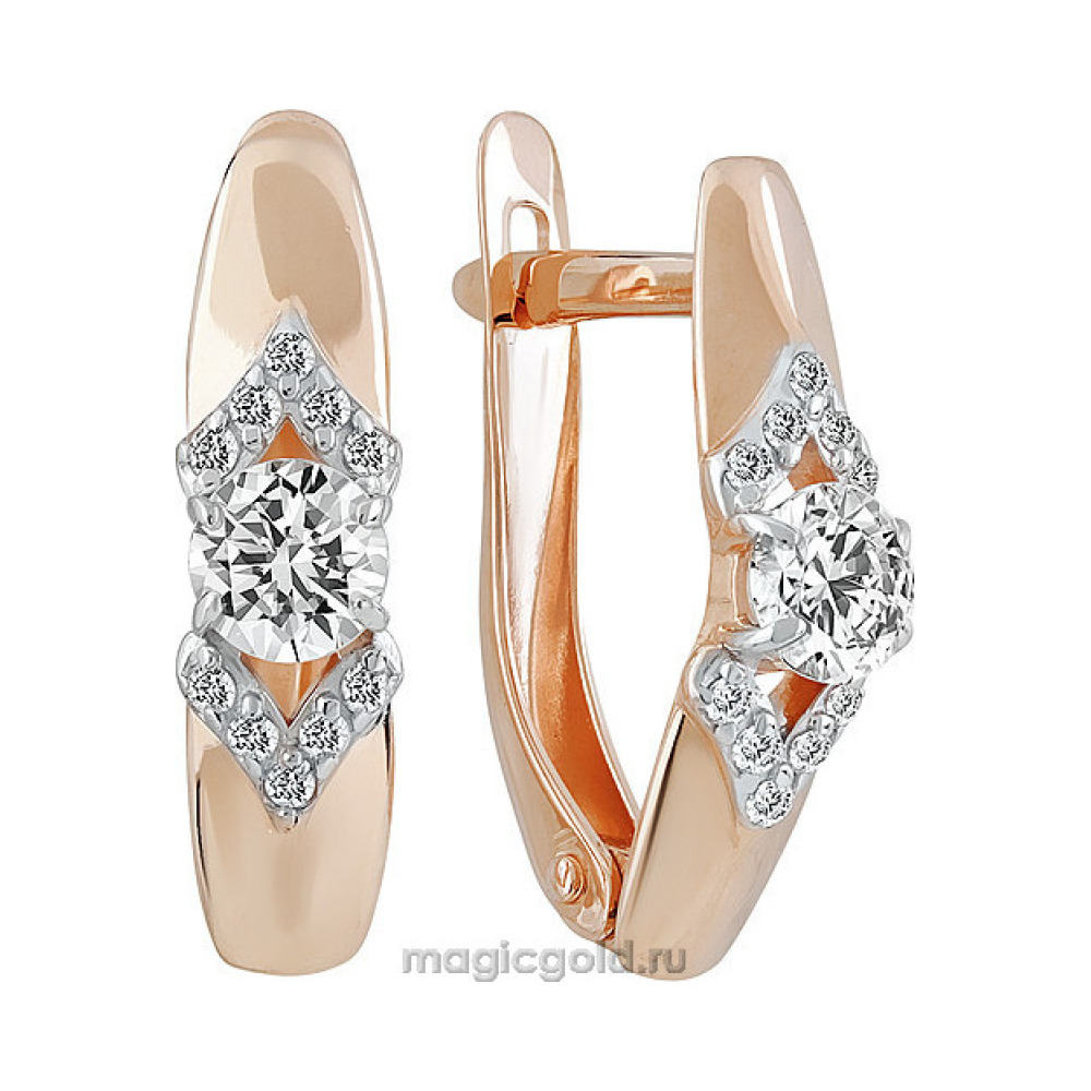 Золотые серьги с кристаллом swarovski и фианитом № 141994