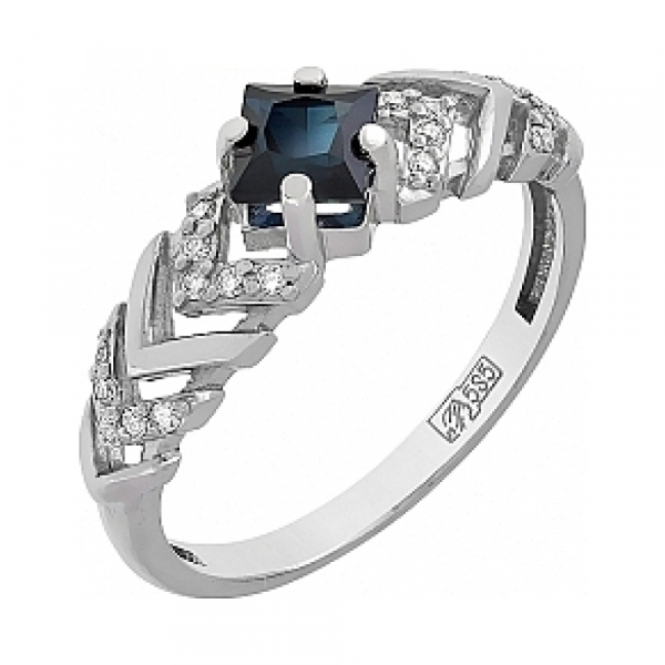 Золотое кольцо с бриллиантом и сапфиром № 114705