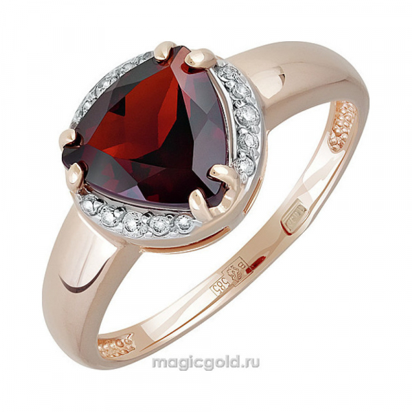 Золотое кольцо с гранатом и фианитом № 141338