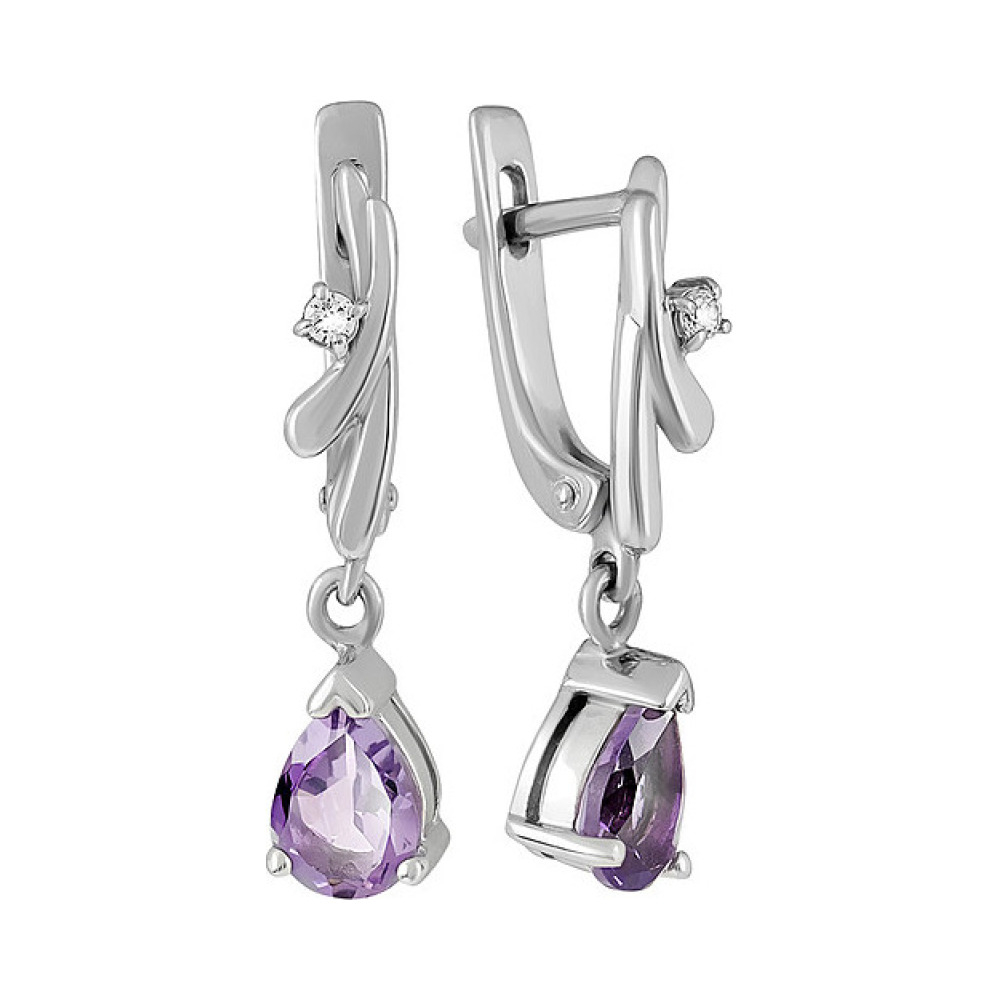 Серебряные серьги с аметистом и фианитом № 133130