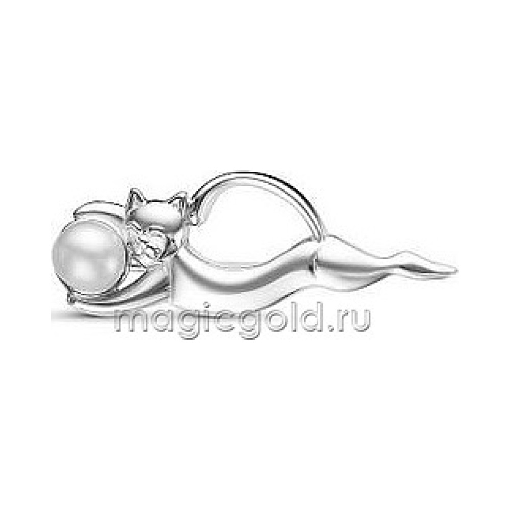 Серебряная брошь с имитацией жемчуга № 174277