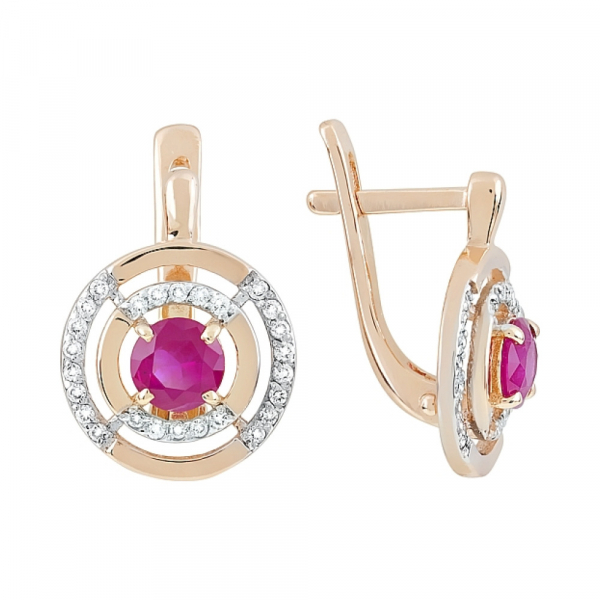 Золотые серьги с бриллиантом и рубином № 119119