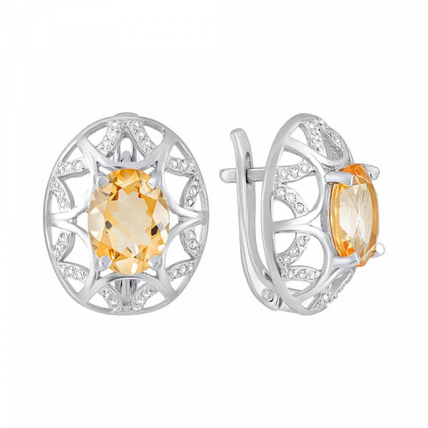Серебряные серьги с цитрином и фианитом № 124667