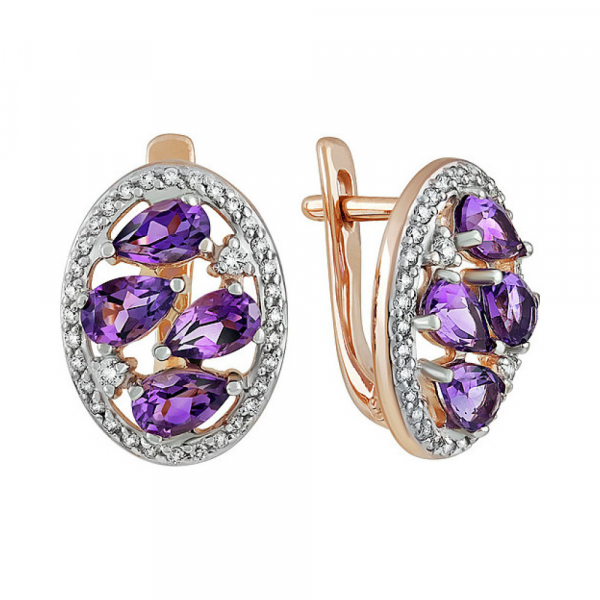 Золотые серьги с аметистом и фианитом № 135547