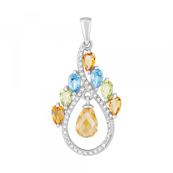 Серебряная подвеска с полудрагоценными вставками и фианитом № 126963