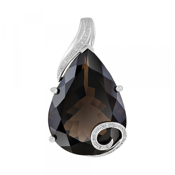 Серебряная подвеска с дымчатым кварцем и фианитом № 121849