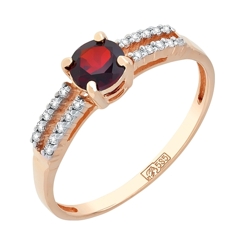 Золотое кольцо с гранатом и фианитом № 113327