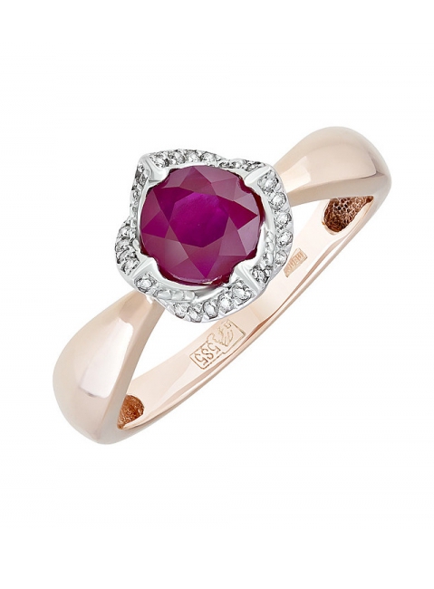 Золотое кольцо с бриллиантом и рубином № 121498