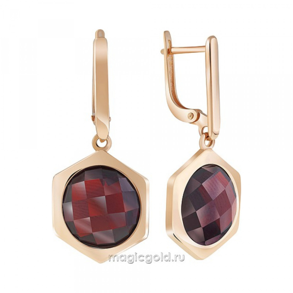 Золотые серьги с гранатом № 173332