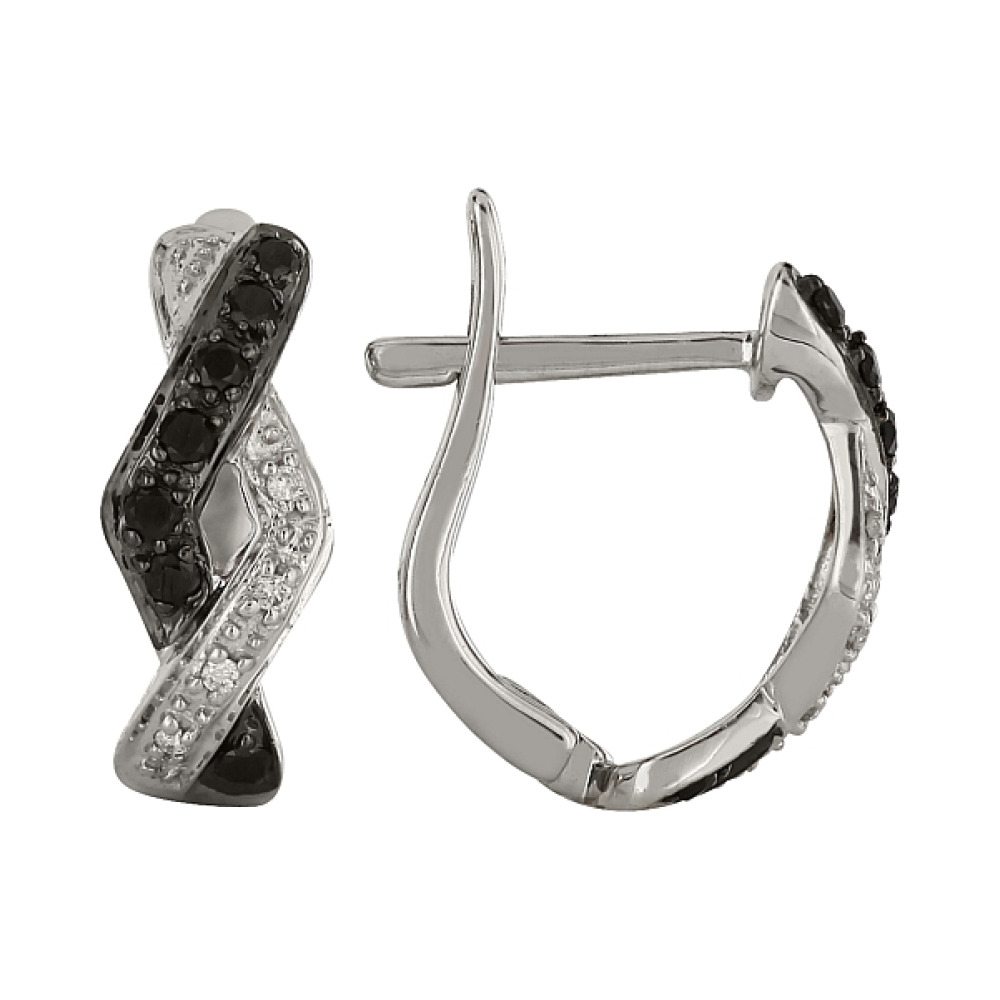 Золотые серьги с чёрным и белым бриллиантами № 98080