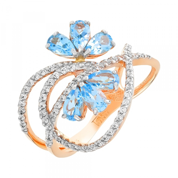 Золотое кольцо с топазом и фианитами № 84851