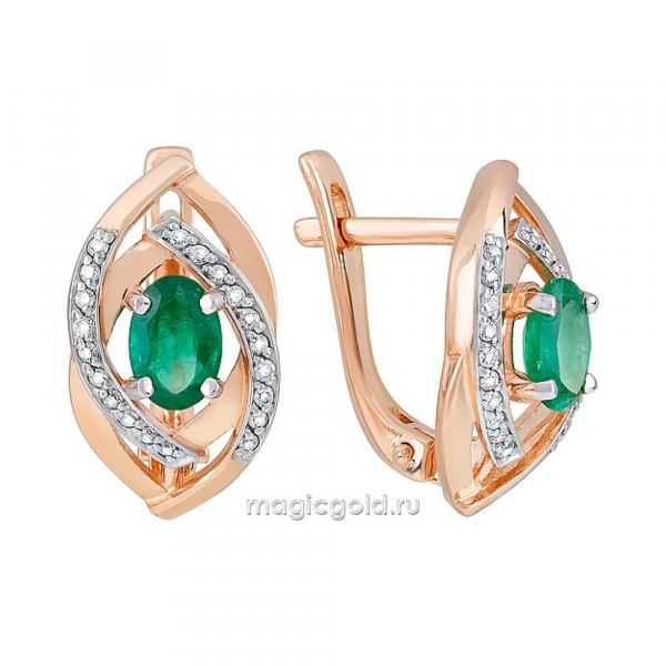 Золотые серьги с бриллиантом и изумрудом № 120956