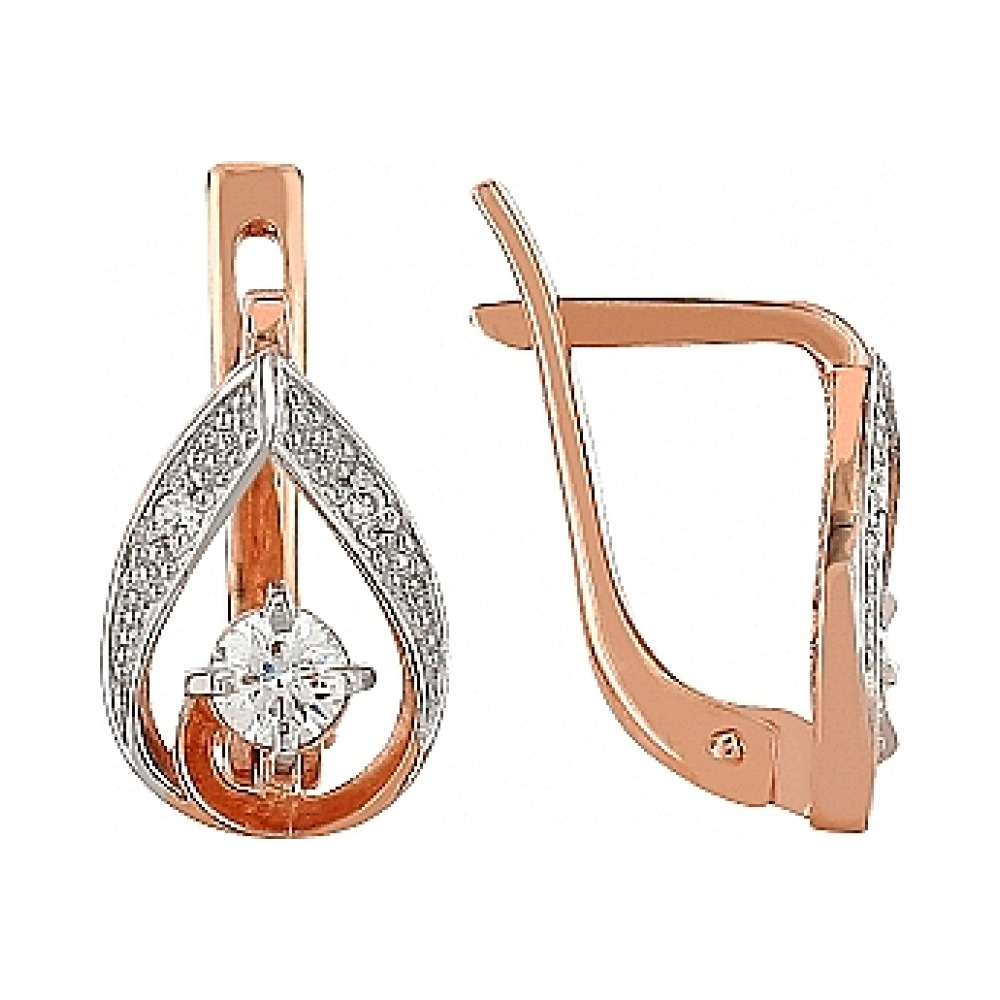 Золотые серьги с бриллиантом № 105380