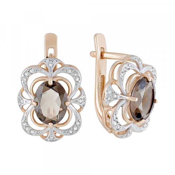 Золотые серьги с раухтопазом и фианитом № 124528