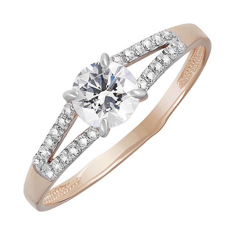 Золотое кольцо с кристаллом swarovski и фианитом № 133548