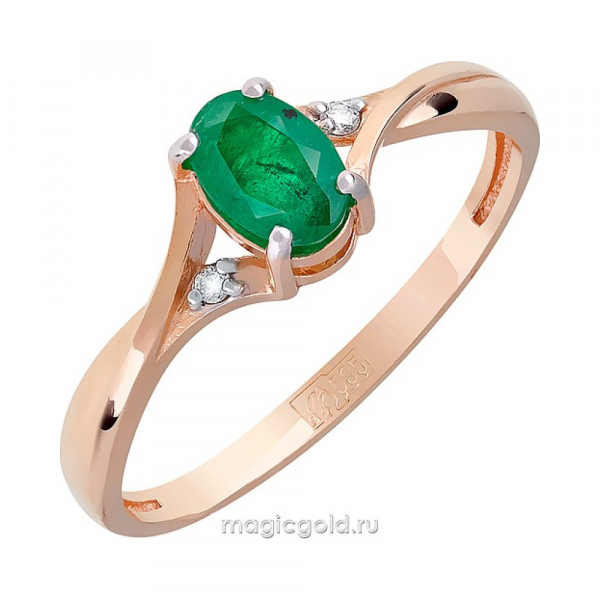 Золотое кольцо с бриллиантом и изумрудом № 138591