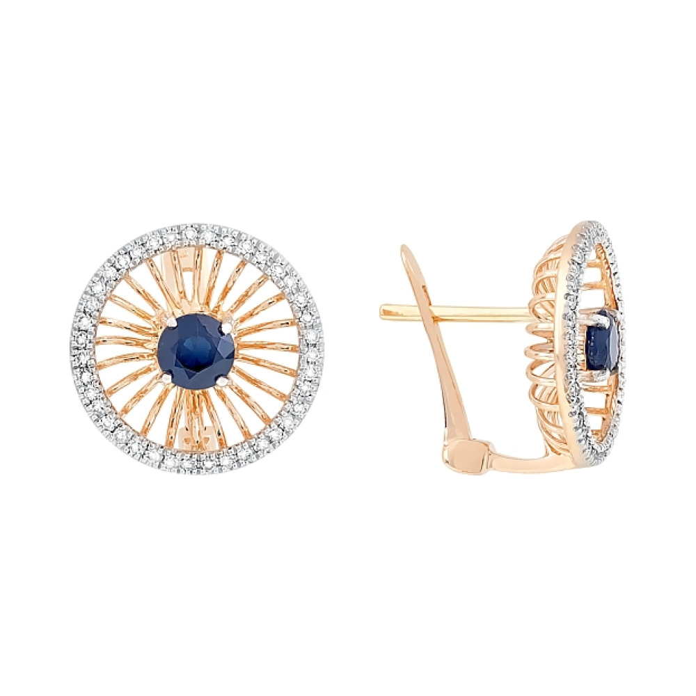 Золотые серьги с бриллиантом и сапфиром № 113863