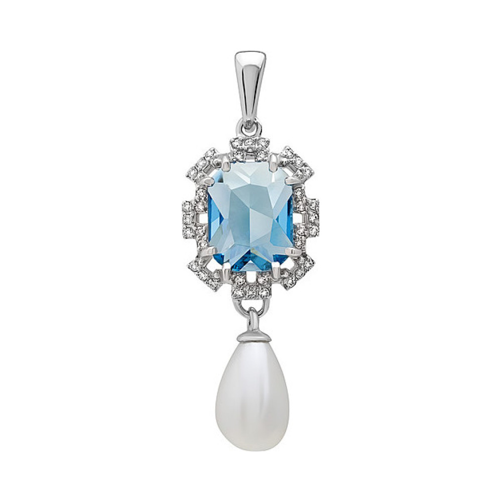 Серебряная подвеска с алпанитом, перл жемчугом и фианитом № 134589