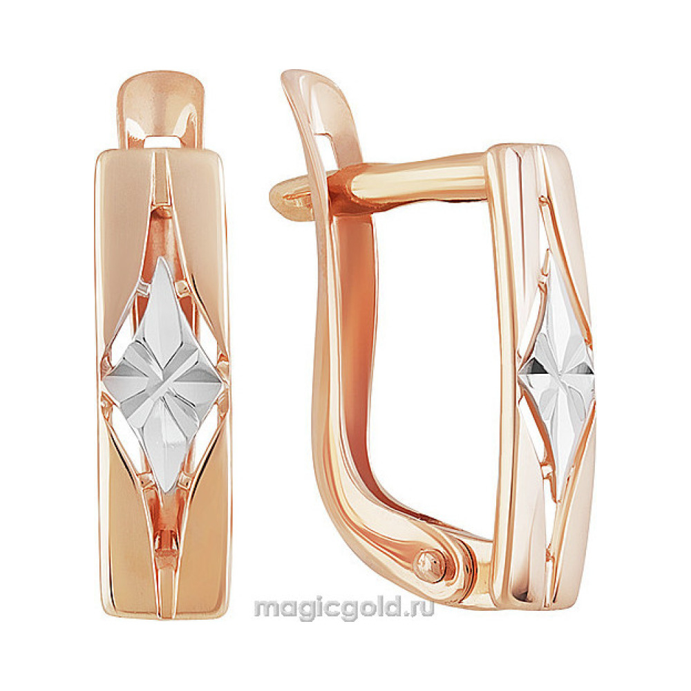 Золотые серьги без камня с алмазкой № 163144