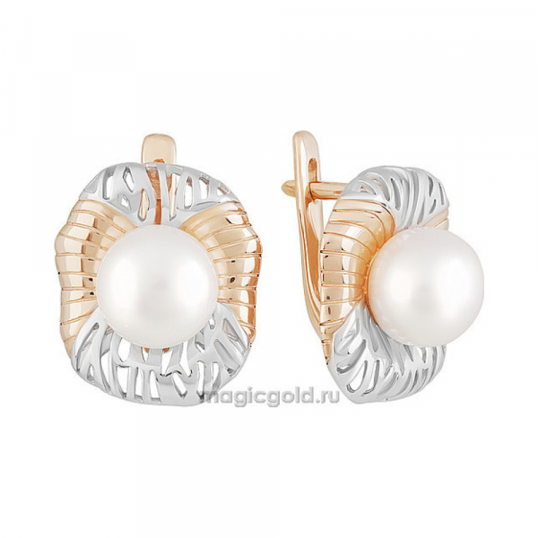 Золотые серьги с жемчугом № 151370