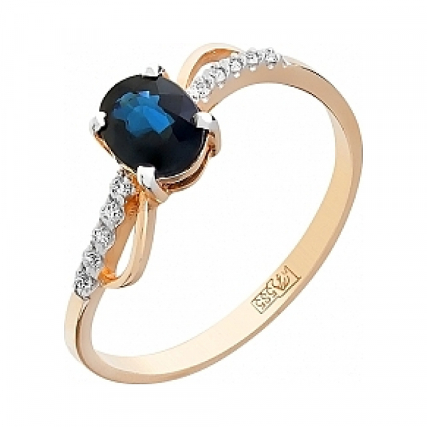 Золотое кольцо с бриллиантом и сапфиром № 111878