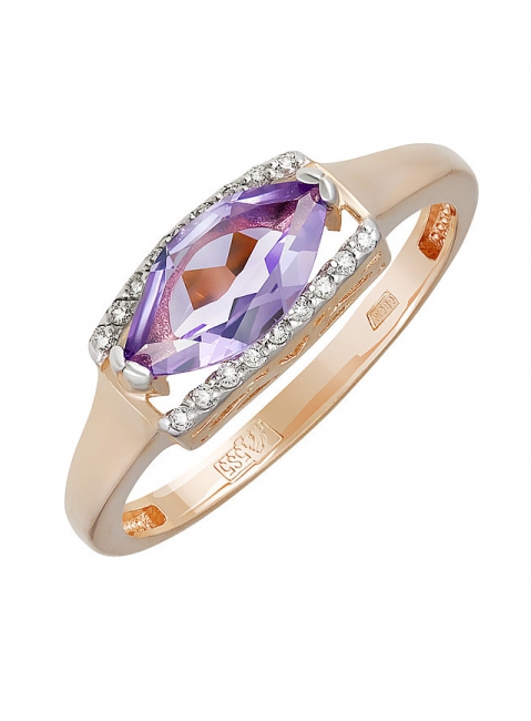 Золотое кольцо с аметистом и фианитом № 131588