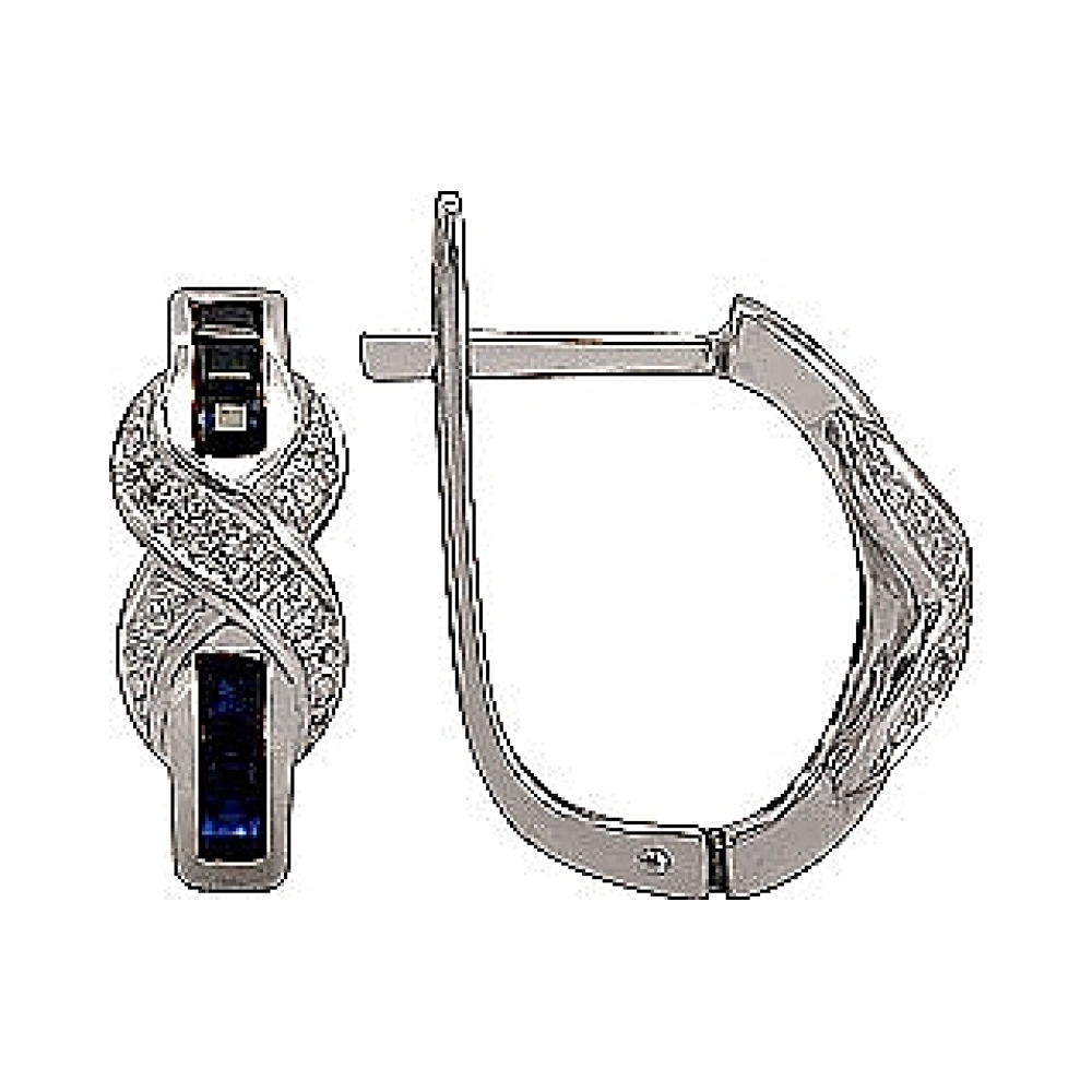 Золотые серьги с бриллиантом и сапфиром № 75323