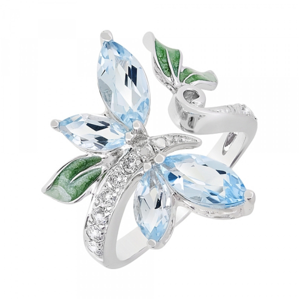 Серебряное кольцо с топазом и фианитами № 70850