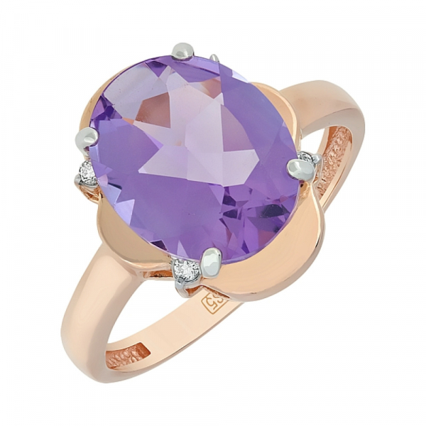 Золотое кольцо с аметистом и фианитом № 114371