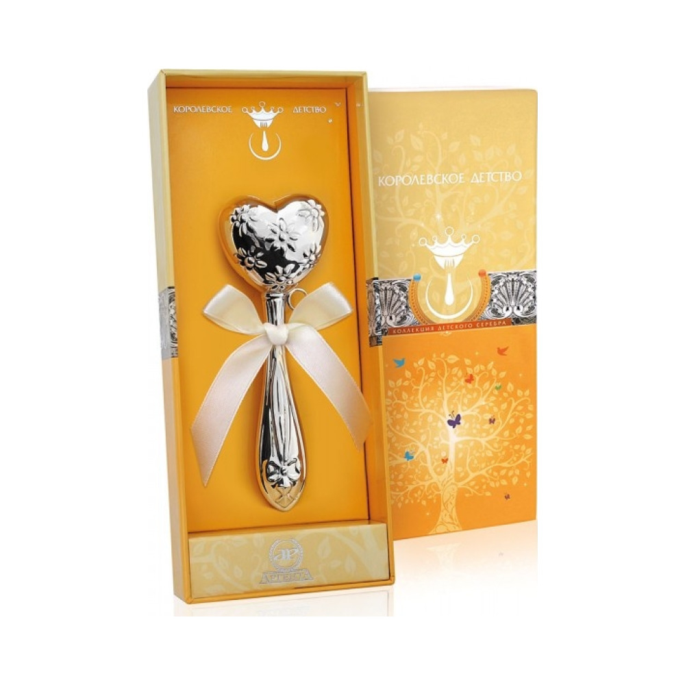 Серебряная погремушка «Сердце с цветами»