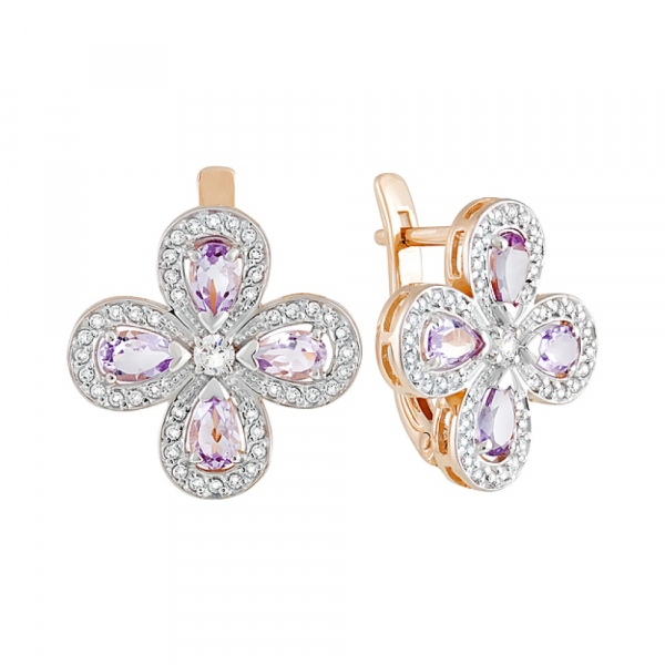 Золотые серьги с аметистом и фианитом № 128493