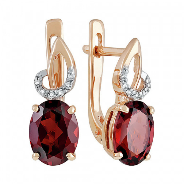 Золотые серьги с гранатом и фианитом № 135557