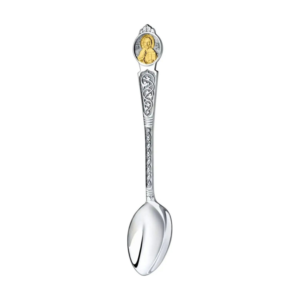 Набор Крестильный Вседержитель: крестик и ложка с позолотой из серебра 925 пробы