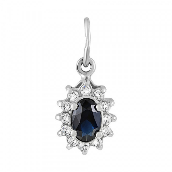 Серебряная подвеска с сапфиром и фианитом № 132136
