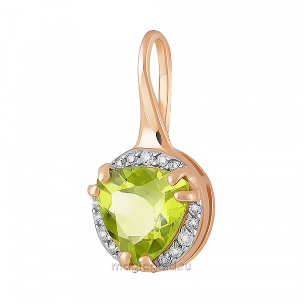 Золотая подвеска с хризолитом и фианитом № 141427