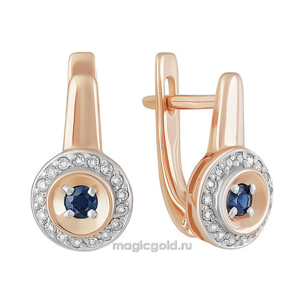 Золотые серьги с бриллиантом и сапфиром № 160645