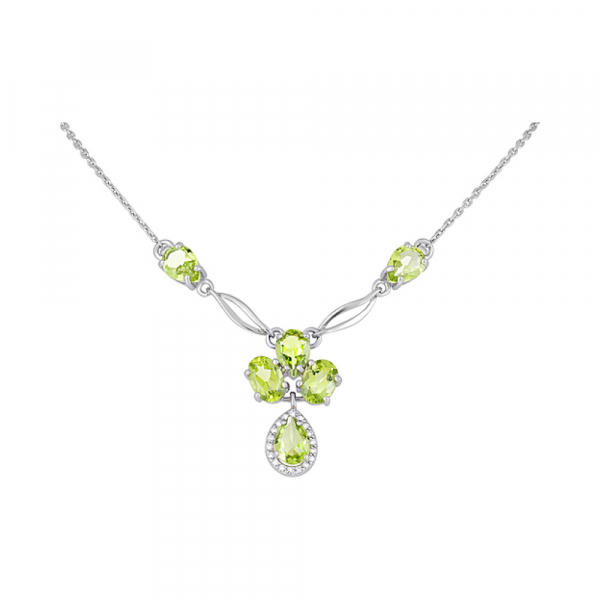 Серебряное колье с хризолитом и фианитом № 123318