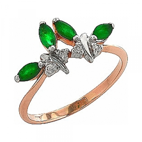 Золотое кольцо с бриллиантом и изумрудом № 25305