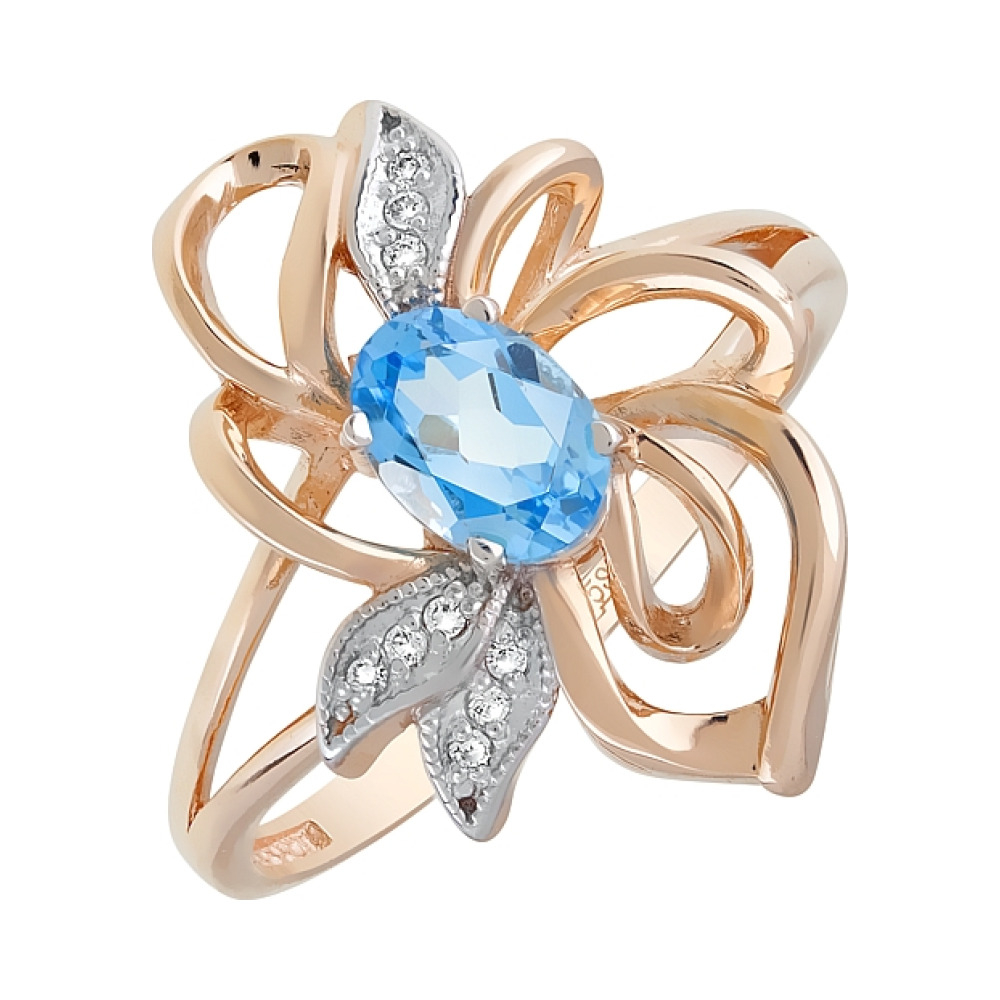 Золотое кольцо с топазом и фианитом № 120489